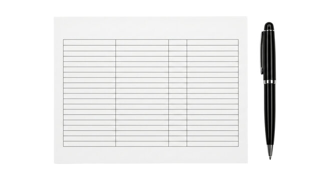 Blank table document with a black pen ready for data entry