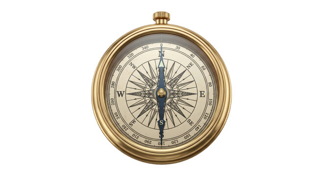 Antique brass compass with detailed nautical rose and cardinal directions
