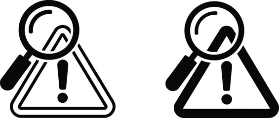 Warning sign character with magnifying glass looking at exclamation mark © Tusher