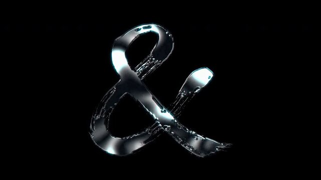 Silver metallic brush stroke symbol "ampersand". Alpha channel. Seamless loop video.