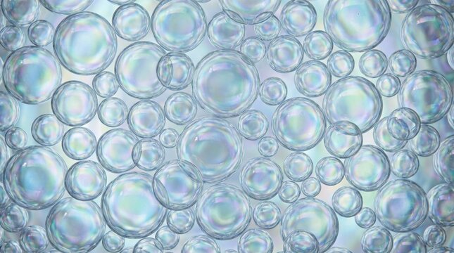 Many transparent bubbles floating on pastel background