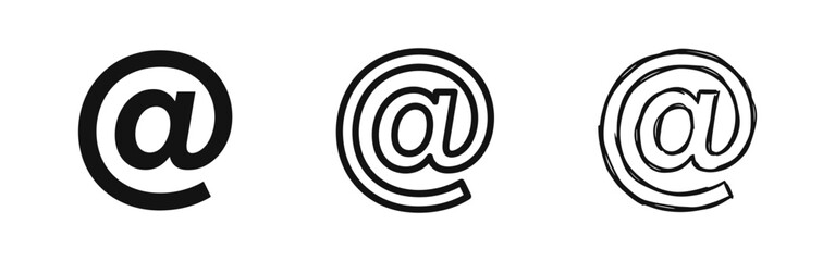 Obraz premium At sign symbol icon set for email and web address in solid, outline and hand drawn sketch styles