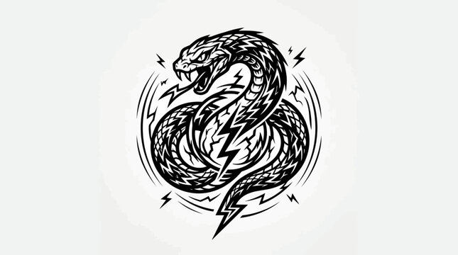 Aggressive Snake with Lightning Bolts, Tribal Style