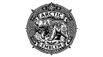 Arctic Bear Emblem, Polar Bear, North, Compass, Vintage Style, Wildlife Icon © M FAIZAL