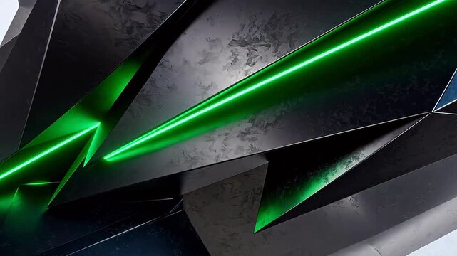 Abstract geometric shapes with neon green lines