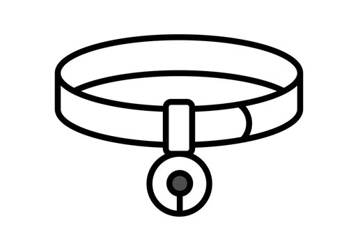 Icono de collar para mascota con un cascabel colgante en color blanco y negro