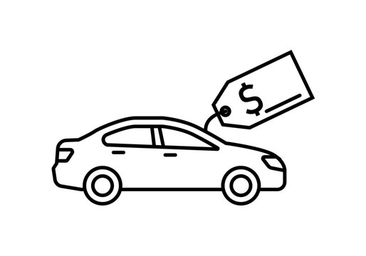 Icono de coche con etiqueta de precio de d&oacute;lar