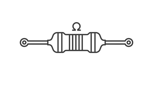 Sleek Black and White Schematic of a Variable Resistor or Potentiometer Symbol with Omega Symbol