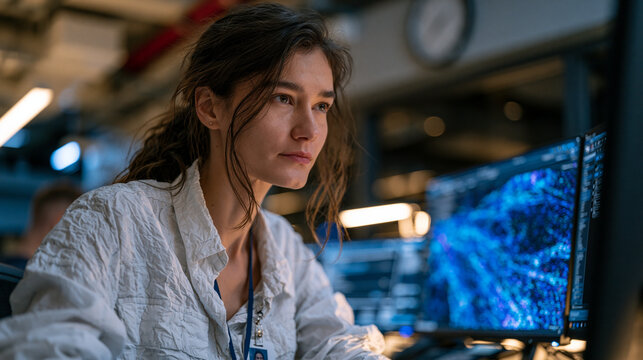 Intelligence contractor at a dual classified terminal studying geolocation metadata patterns in nation state attribution software, wall-mounted clock above the workstation, access-controlled facilit