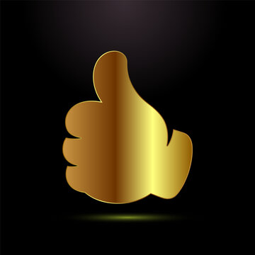 Golden like hand icon isolated on black background for social media interaction web.