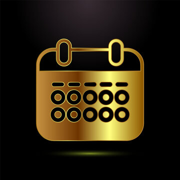 Calendar icon for business scheduling marked with golden dots on black background.