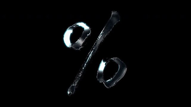 Silver metallic brush stroke symbol "percentage". Alpha channel. Seamless loop video.