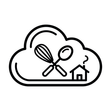 Home cooking concept with whisk and spoon in cloud vector illustration