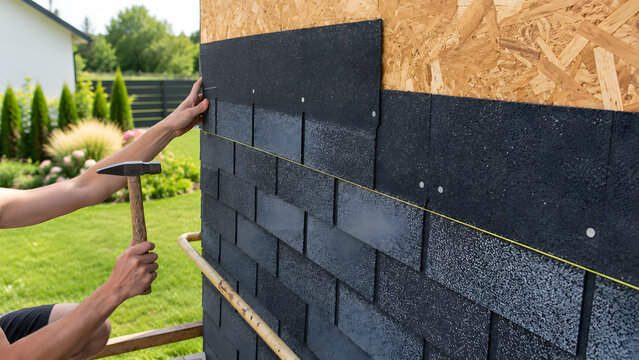 installing exterior facade insulation panels on house wall