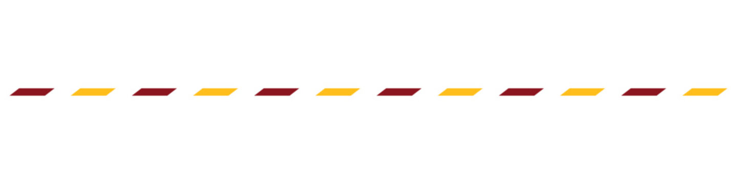Horizontal dashed line composed of alternating maroon and gold parallelograms, isolated with transparent background