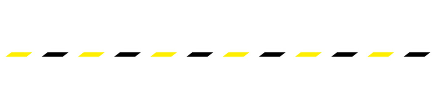 Horizontal dashed line with alternating yellow and black parallelograms, isolated on a white background