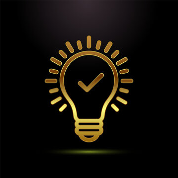 Light bulb symbol with checkmark for smart solution and success project validation.