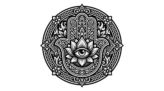 Hamsa Hand Evil Eye Lotus Flower Mandala Tattoo Design