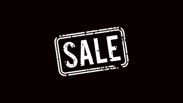Sale rubber stamp animation on black background for motion graphics and video editing, Animated sale grunge stamp overlay for retail marketing and promotional videos, Vintage sale badge animation 