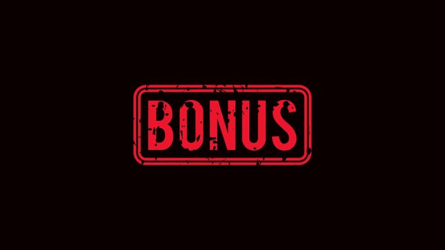 Bonus rubber stamp animation on white background for motion graphics and video editing, Animated bonus grunge stamp overlay for promotional marketing videos, Vintage bonus badge animation 