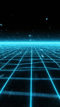 Futuristic blue neon grid landscape on a dark background