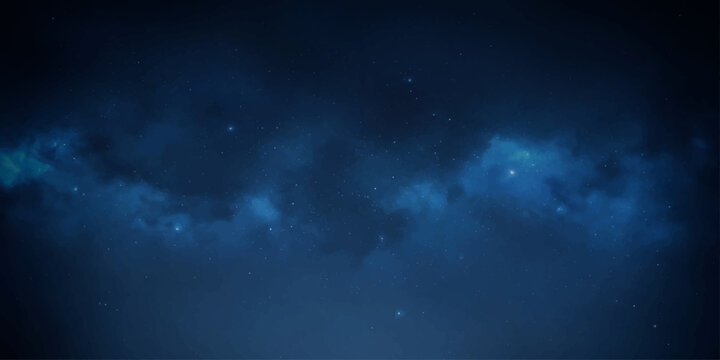 A vast expanse of deep blue night sky, illuminated by distant stars and swirling nebulae, evoking a sense of cosmic wonder and infinite possibility.
