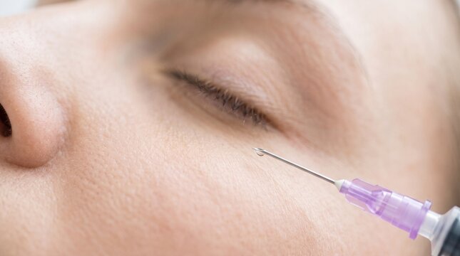 Close up of a cosmetic injection near the eye botulinum toxin