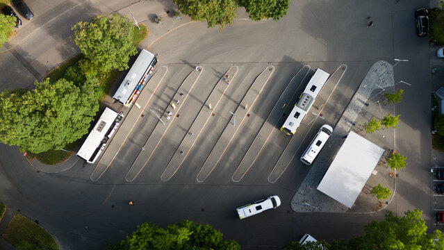 Aerial overview of bus terminal and train station in Wangen im Allg&auml;u