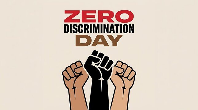 Zero discrimination day awareness graphic with raised fists symbolizing equality