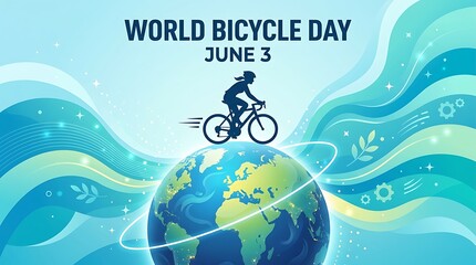 Fototapeta premium World bicycle day illustration of cyclist silhouette on earth globe
