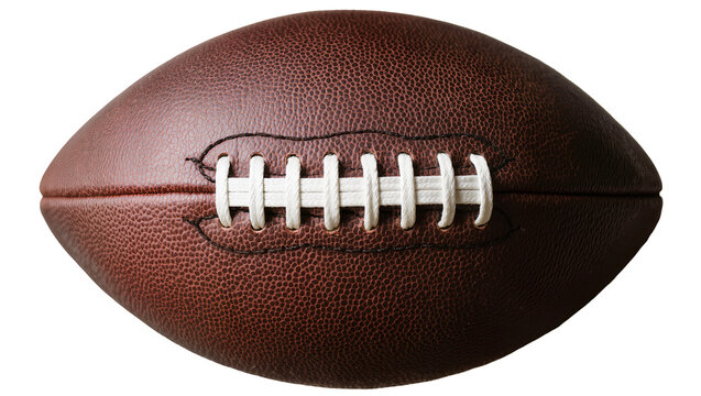 Brown leather American football with white laces, isolated on transparent background