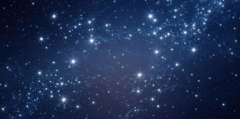 Fototapeta premium A dense field of bright white stars and faint blue nebulae scattered across a dark night sky in the vastness of space