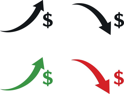 Financial Market Trend Arrows with Dollar Sign for Rise and Fall