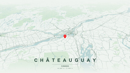 Minimalist vector map of Chateauguay, Quebec. High-quality scalable illustration of Chateauguay geographic boundaries, Lac Saint-Louis and Chateauguay River shoreline networks for posters design. © AliRza