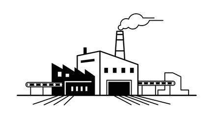 Fototapeta premium Industrial Factory Building Icon with Conveyor Belts