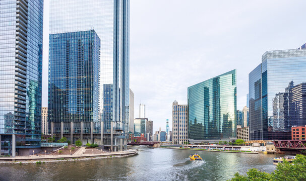Vibrant view of Chicago downtown skyline under a summer sky