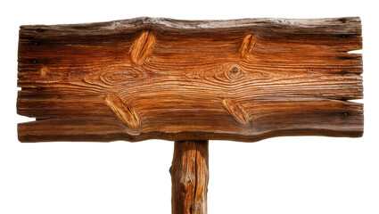 Rustic wooden signpost with rough edges and visible knots, isolated on transparent background © Corotaev