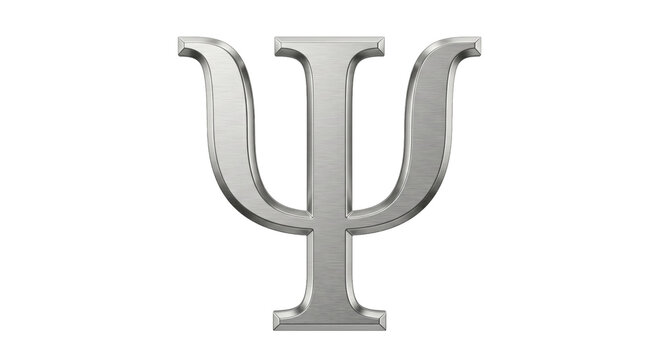 The Greek letter Psi rendered in brushed metal, symbolizing psychology