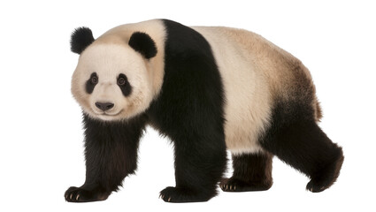 Fluffy giant panda bear walking, isolated on transparent background © Sorin