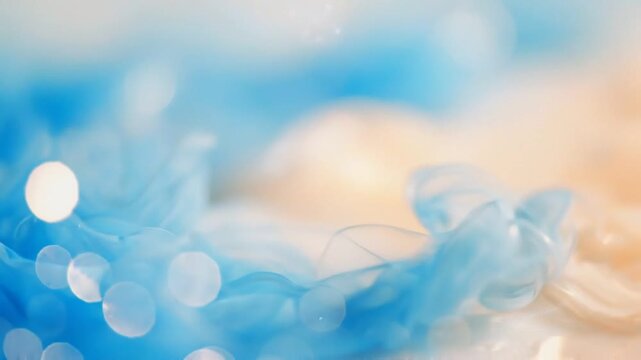 A Beautiful Abstract Composition Featuring Soft Blue and White Textures, Highlighting the Fluidity and Light Play of Colorful Elements Embedded in an Ethereal Setting