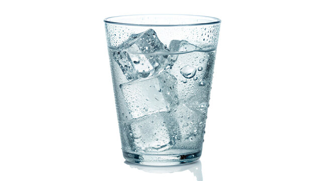 Glass filled with fresh pure water ice cubes isolated on a transparent background