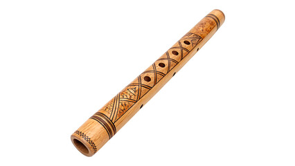 Traditional handmade carved wooden flute wind musical instrument isolated on a transparent background © PNG_MEGAStock