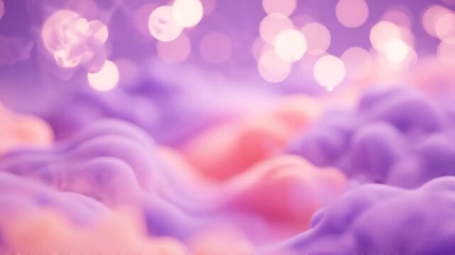 A Beautiful Abstract Background Featuring Smooth, Colorful Waves and Sparkling Bokeh Effects in Soft Purple and Pink Tones
