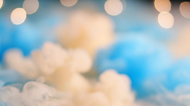 Captivating Swirls of Blue and White Smoke Blending Together, Creating a Dreamy Atmosphere with Soft Focus and a Touch of Bokeh Highlights