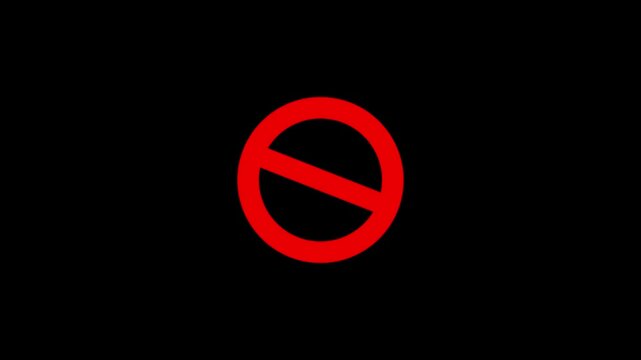 prohibited icon black screen animated icon animation. Animated of prohibited circle sign in red looping motion graphic video.