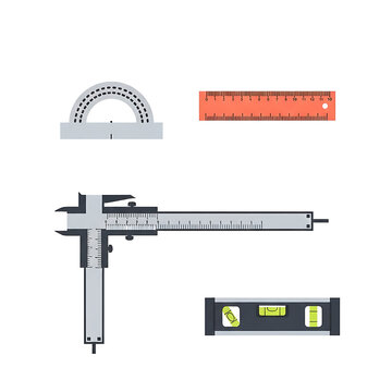 Engineering Measuring Tools Flat Icon Set with Caliper and Ruler