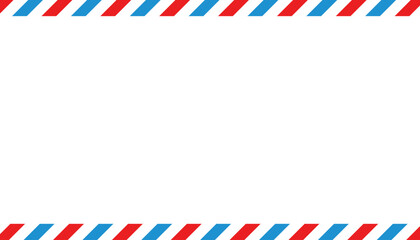 Obraz premium Red and Blue Airmail Striped Top and Bottom Border on White Background with Copy Space