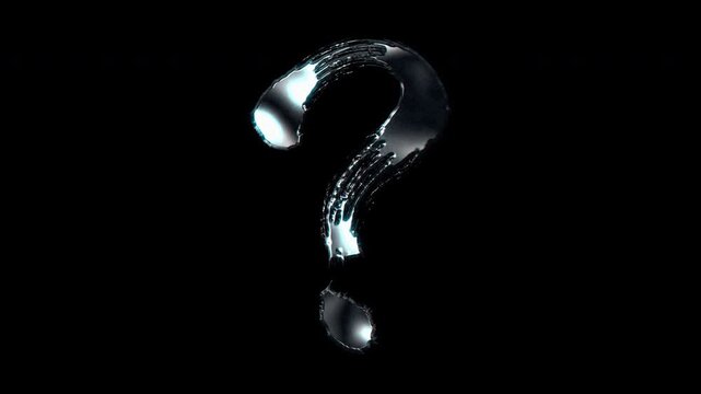Silver metallic brush stroke symbol "question mark". Alpha channel. Seamless loop video.