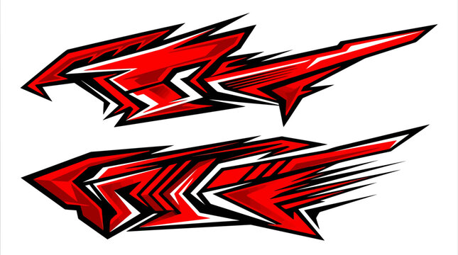 Pair of aggressive red and black geometric wing decals