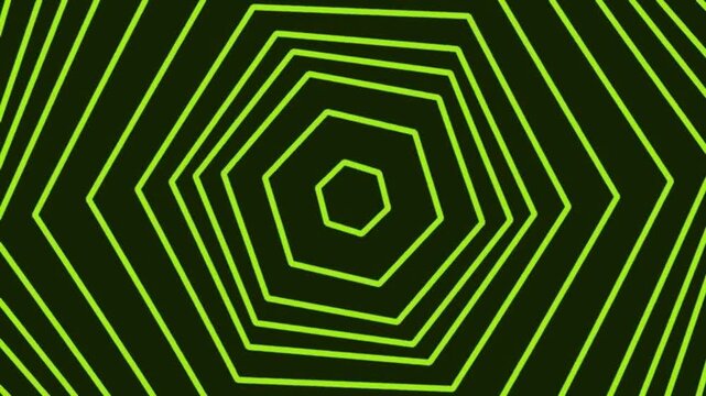 Geometric Neon Hexagon Rings in Green Tunnel Abstract Visual